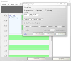 In der Tagesansicht können Ereignisse minutiös erfasst werden