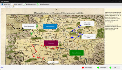 Auf Landarten, Grundrissen, Stadtplänen markieren und Wegstrecken einzeichnen