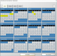 Die Jahresansicht des Kalenders mit markierten Eintragungen