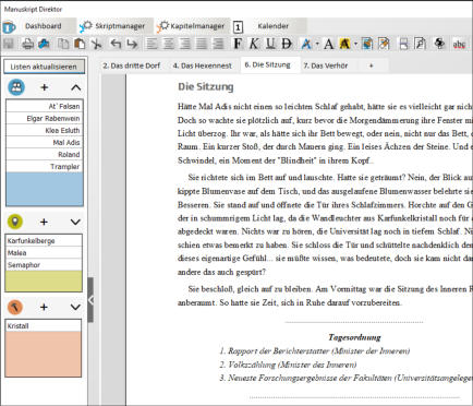 Im Texteditor kannst Du verschiedene Kapitel parallel bearbeiten